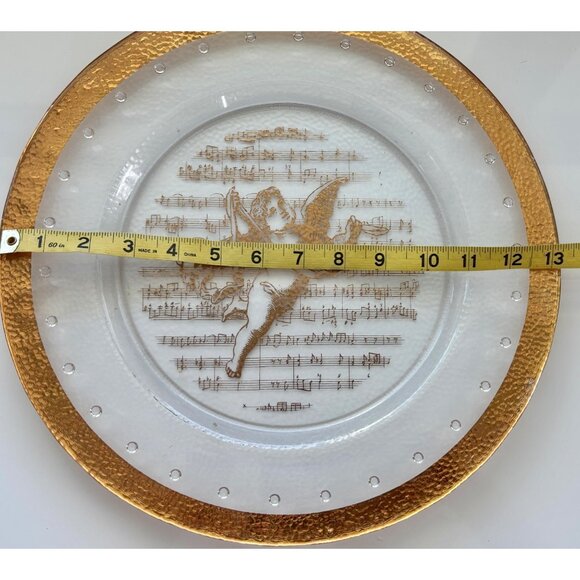 Vintage Glass Plate W/ Gold Trim & Cherub Design Featuring Sheet Music Motif - 1 - Picture 3 of 5
